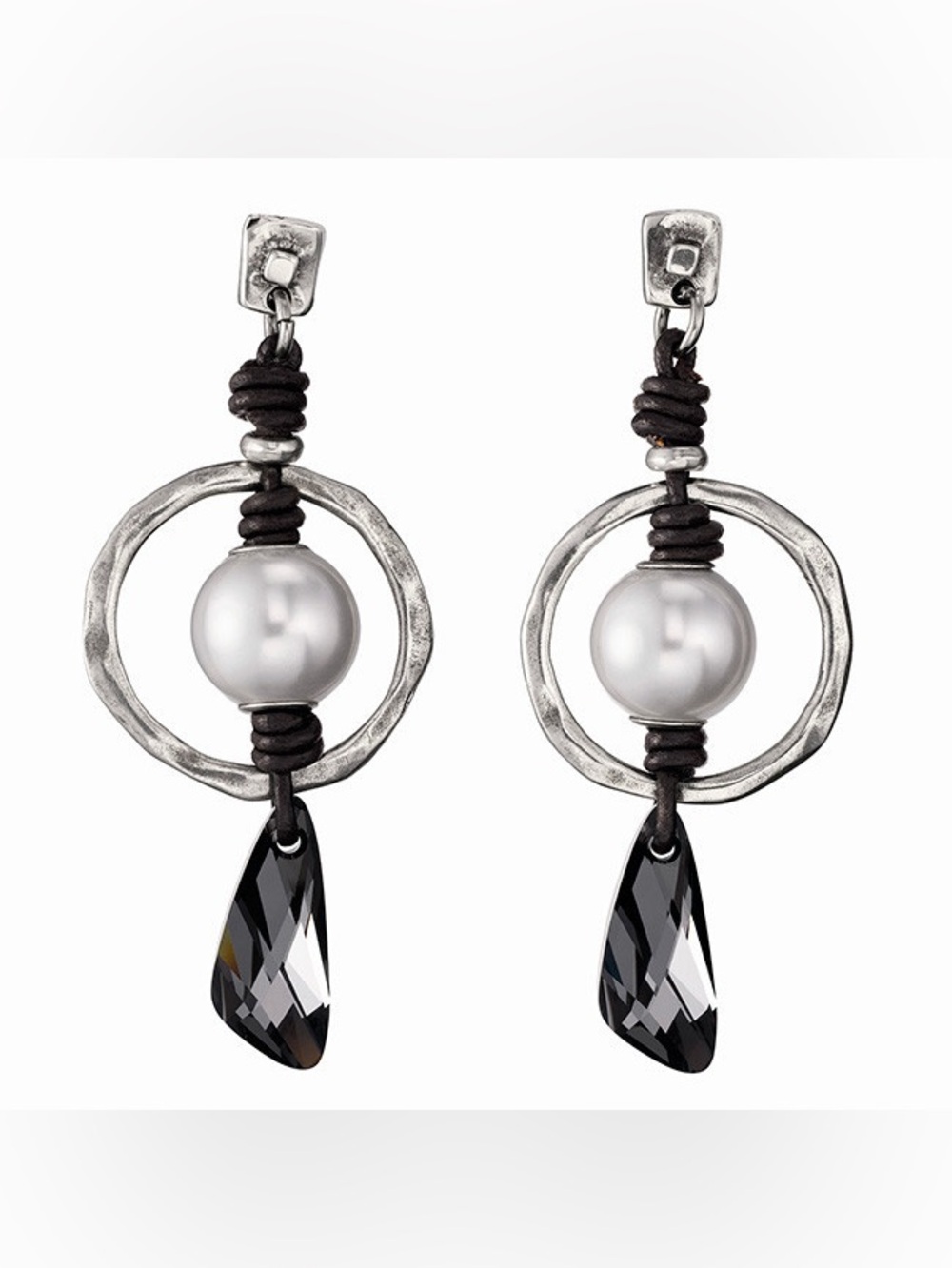 Uno de 50 Leather Pearl Swarovski Crystal Earrings